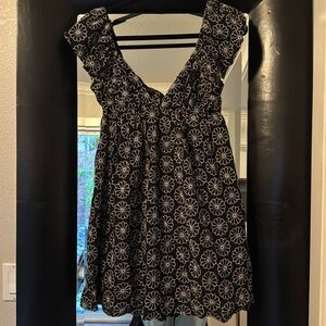 Vici Dress, Size Small and X-Small, Black with silver embroidered flowers.